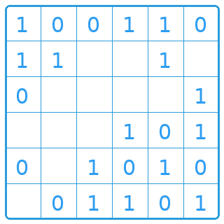 Exemple d'une grille de Binero en taille 6