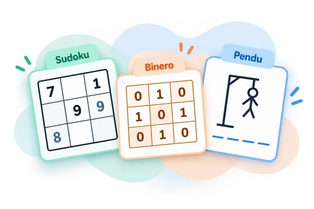Jeux de logique Sudoku, Binero et Pendu sur KasTete