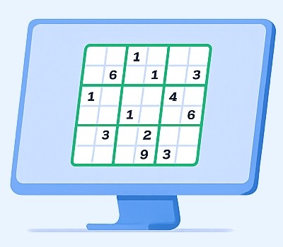 Illustration d'un Sudoku sur écran d'ordinateur