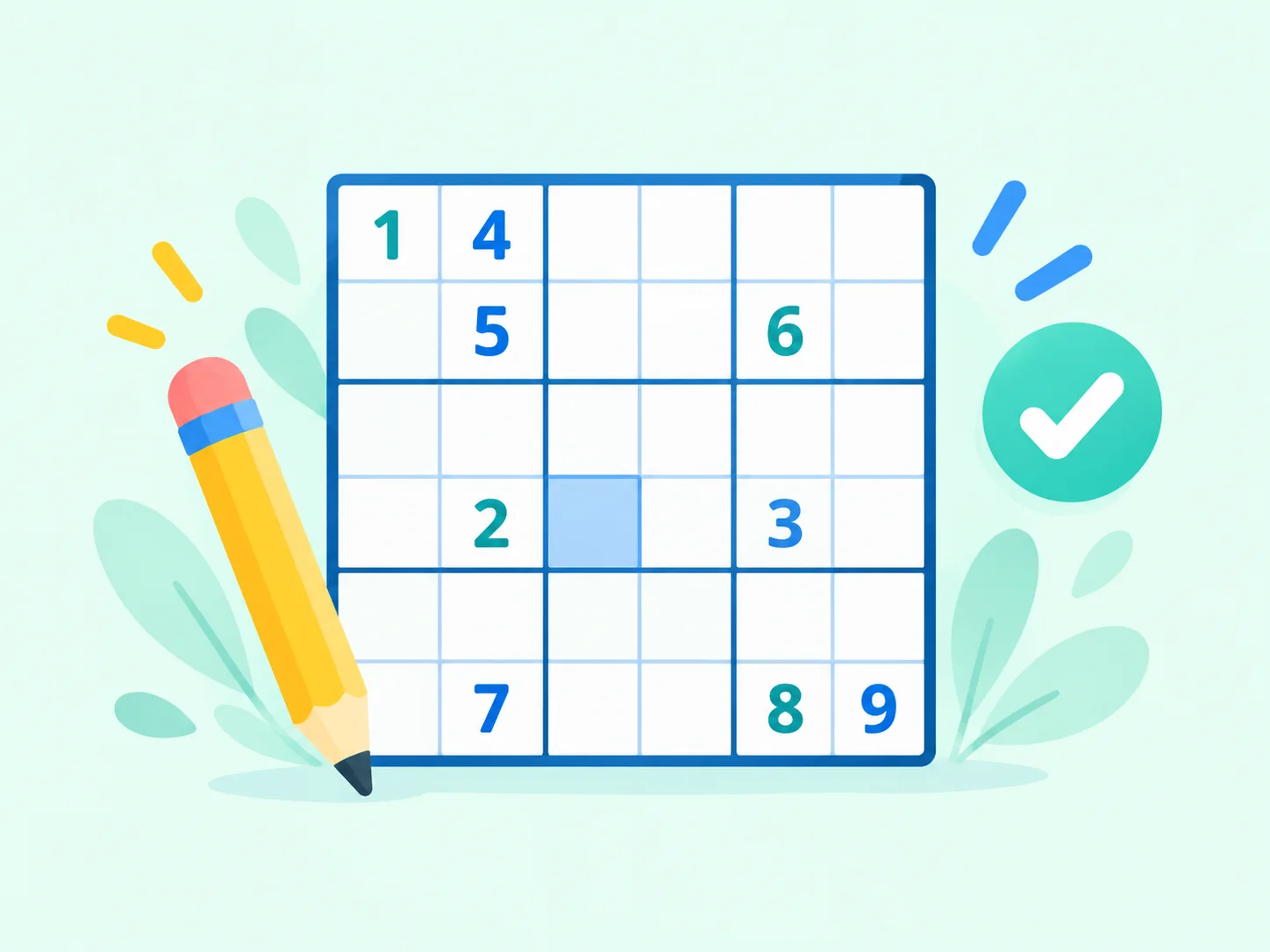 Grille de Sudoku avec un crayon et une validation