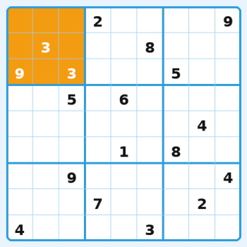 Illustration de la règle n°3 du Sudoku