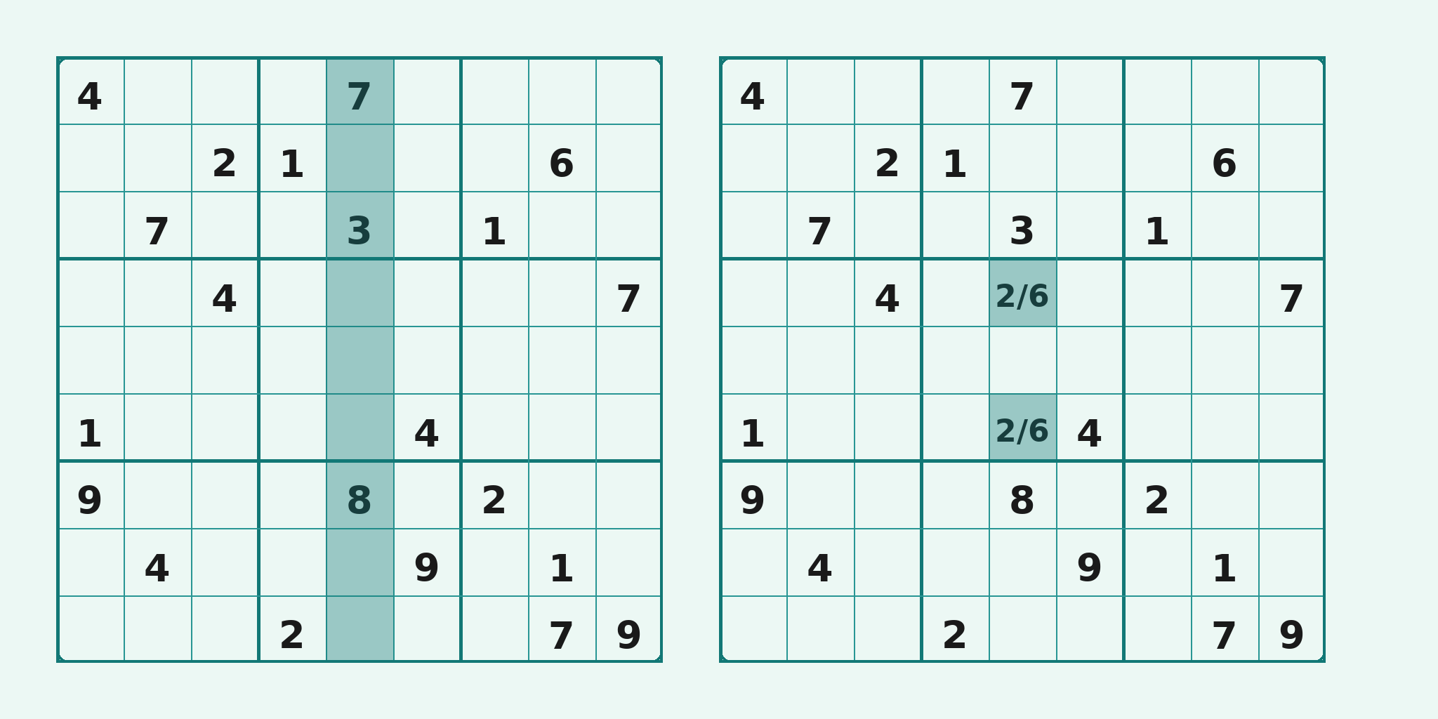EExemple de grid 9×9 – Démonstration hidden pair trouvé